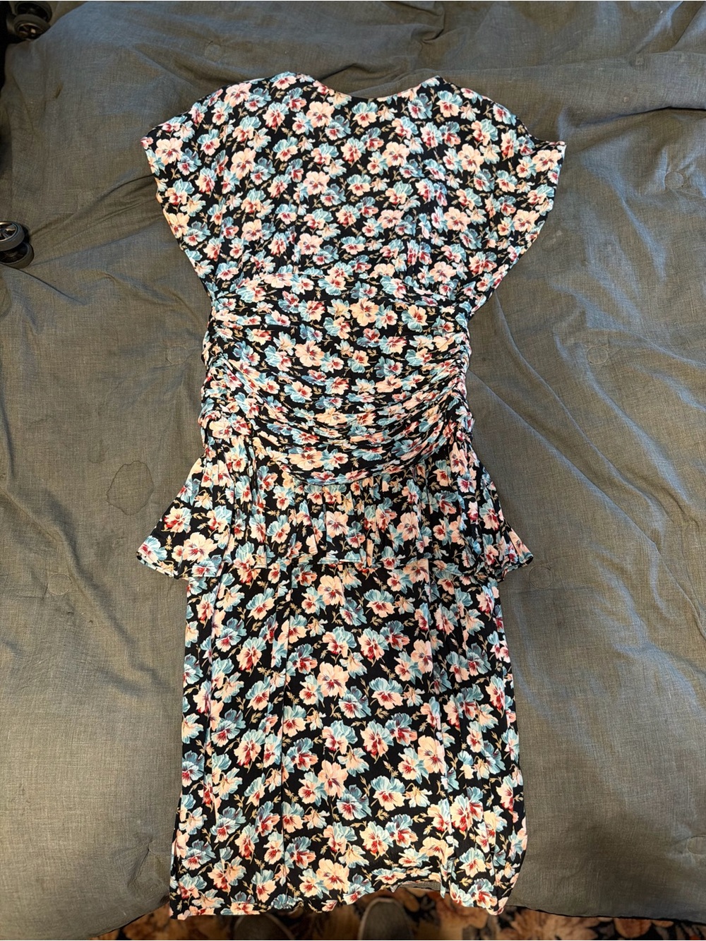 Vintage Morgan Taylor Black Floral Dress with Pink & Light Blue Blooms